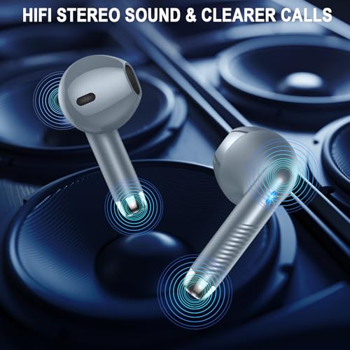 Wireless Earbuds, Bluetooth 5.4 Ear Buds, LED Power Display, 6D Bass Stereo - color: Dark Gray