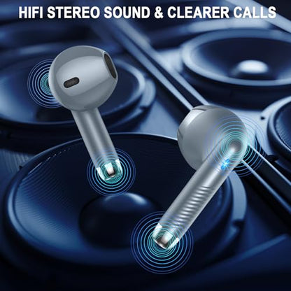 Wireless Earbuds, Bluetooth 5.4 Ear Buds, LED Power Display, 6D Bass Stereo - color: Dark Gray