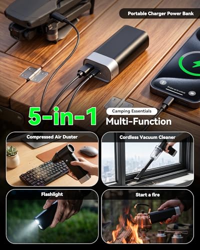 5‑in‑1 10,000mAh Rugged Power Bank with Fast Charge USB-C PD Includes Blowing & Suction Dual‑use for Car Emergency, Camping & Road Trips