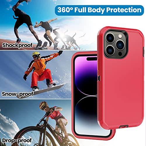 for iPhone 14 Pro Max Case with 2 Screen Protector,Heavy Duty Shockproof Drop Protection Rugged 3-Layer Military Tough Durable Protective Cover for Apple iPhone 14 Pro Max6.7 (Red/Black) - color: Red/Black