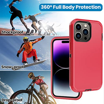 for iPhone 14 Pro Max Case with 2 Screen Protector,Heavy Duty Shockproof Drop Protection Rugged 3-Layer Military Tough Durable Protective Cover for Apple iPhone 14 Pro Max6.7 (Red/Black) - color: Red/Black