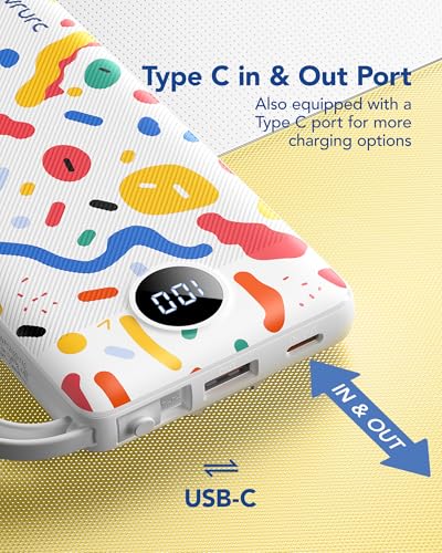 VRURC Portable Charger, Built-in Cables Power Bank 10000mAh - color: White