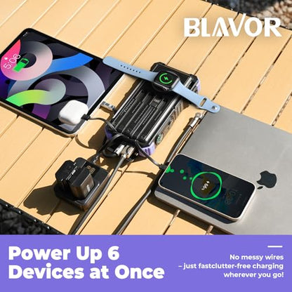 BLAVOR Solar Power Bank 20000mAh, Wireless Charger for Phones & Apple Watch - color: Purple
