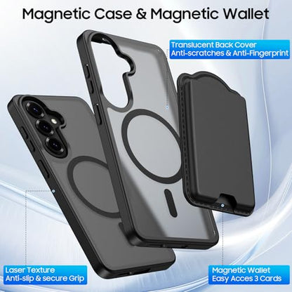 Magnetic for Samsung Galaxy S26 Plus Wallet Case with Card Holder﻿ | Compatible with MagSafe, Shockproof Phone Cover with Detachable RFID Blocking Card Slot, Black - color: Black, size: S26 Plus 6.7"
