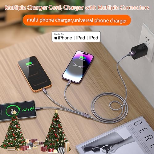 Multi Charging Cable 2Pack 6FT 3 in 1 Long Apple MFi Certified Cable - color: Grey, size: 6ft