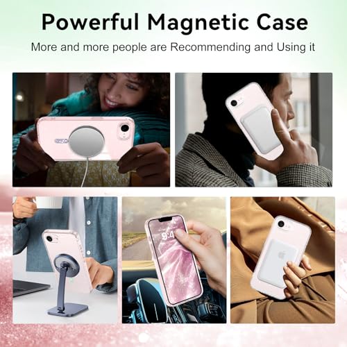 DUEDUE for iPhone 17E/16E Case Magnetic[Compatible with MagSafe], Clear Glitter Anti-Yellowing Bling Sparkle Transparent Phone Case for iPhone 17E/16E 6.1", Clear/Glitter