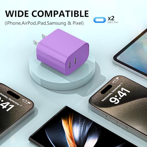 USB C Charger Block 3 Pack, Dual Port 20W Fast Wall Plug(Purple) - color: Purple