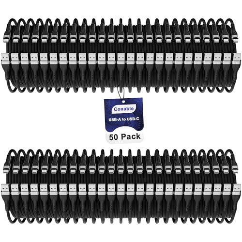 USB C Cable (4FT, 50 Pack), USB A to USB Cord, 3A Fast Charging, Braided - size: 4FT, style: 50-Pack