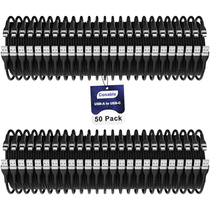 USB C Cable (4FT, 50 Pack), USB A to USB Cord, 3A Fast Charging, Braided - size: 4FT, style: 50-Pack