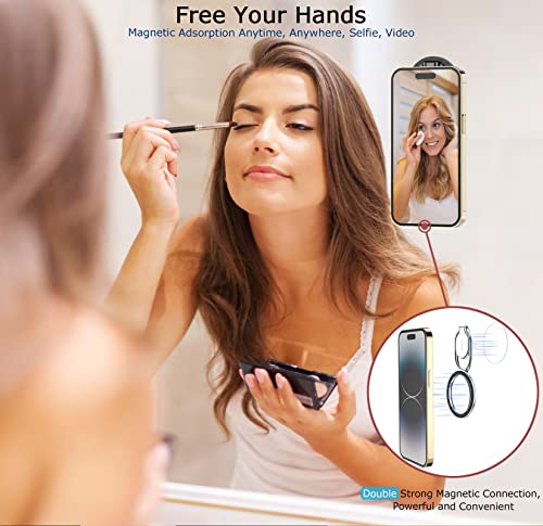 Doflyesky Magnetic Phone Grip Holder Kickstand, Gym Double Adjustable Finger Ring Grip and Stand, Compatible with PopSockets MagSafe Ring Removable for iPhone (Silver) - color: silver