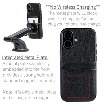 Dockem Card Case for iPhone 17 with Magnetic Mounting Plate, Camera Control Button, Wallet with 2 Holder Slots: M2 Exec Premium Synthetic Leather (Black) - color: Black, size: 17
