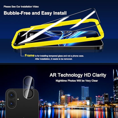 QHOHQ iPhone 16 Screen Protector + Camera Lens Protector, 3+3 Pack - size: iPhone 16 6.1 Inch