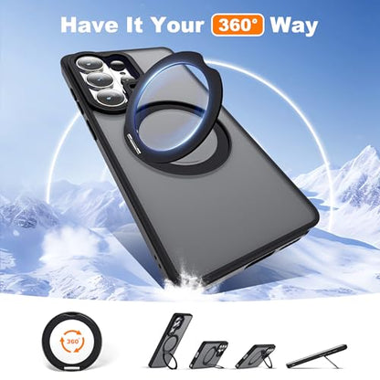for Samsung Galaxy S26 Ultra Case with 360° Spin Stand,Black | 360° Spin Magnetic Ring Stand,Compatible with Magsafe,Military Protection Phone Case - color: Black, size: Samsung Galaxy S26 Ultra