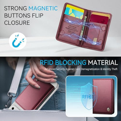 Defencase for Magsafe Wallet Magnetic Card Holder RFID Blocking, Wine Red - color: Fashion Wine Red