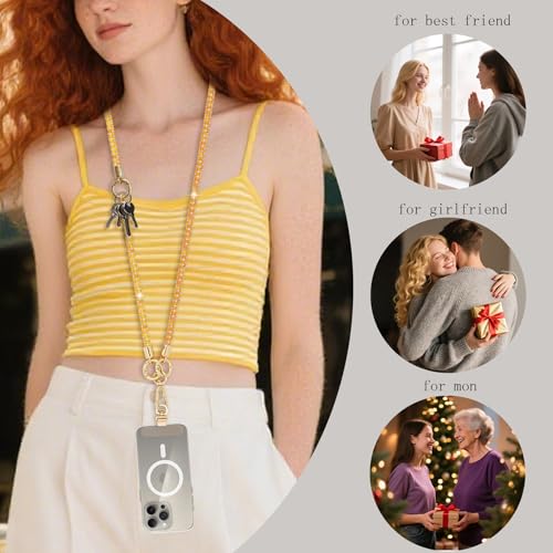 Crystal Phone Lanyard Crossbody and Wrist Strap Lanyard Rhinestone Anti-Theft Phone Strap Phone Neck Strap for Women - color: Orange