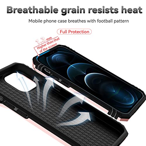 for iPhone 12/ iPhone 12 Pro Case with Camera Lens Cover, | HD Screen Protector, 16 FT Military Grade Drop Protection, Magnetic Kickstand Rugged Shockproof Protective Cove - color: Rose Gold