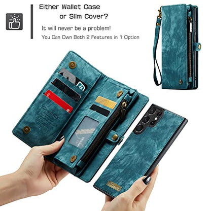 Samsung Galaxy S23 Ultra Wallet Case,Zipper Folio Leather Case Wallet with Card Holder Strap Wristlet Detachable Magnetic Protective Back Case for Samsung Galaxy S23 Ultra 5G 6.8 Inch(Blue) - color: Blue, size: S23 Ultra 5G 6.8 Inch