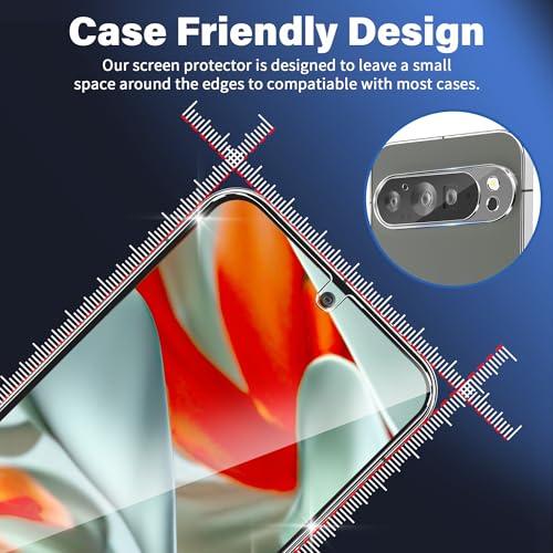 letosan 3 Pack for Google Pixel 9 Pro Screen Protector Tempered Glass + 3 Pack Camera Lens Protector, Military Grade Shatterproof, 9H Hardness, Fingerprint Unlock,Case Friendly 6.3 Inch - size: Pixel 9 Pro 6.3 Inch