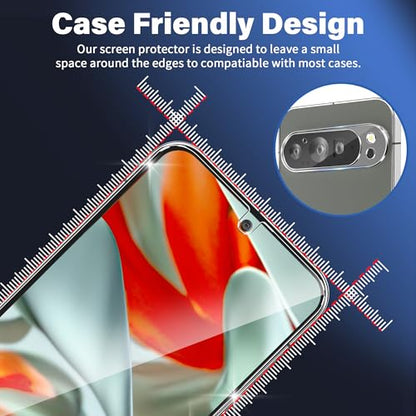 letosan 3 Pack for Google Pixel 9 Pro Screen Protector Tempered Glass + 3 Pack Camera Lens Protector, Military Grade Shatterproof, 9H Hardness, Fingerprint Unlock,Case Friendly 6.3 Inch - size: Pixel 9 Pro 6.3 Inch