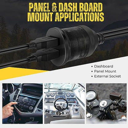 TNP Dual USB 3.0 Flush Panel Mount Extension Cable for Car Dash, 3 FT - size: 2 Ports USB3.0 (3 Feet)