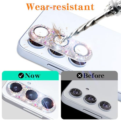 Bling Diamond Camera Lens Protector Compatible with Samsung Galaxy S25, Metal Glitter Gem Camera Cover，9H Tempered Glass lens full Screen Protector with 3D Rhinestone Sparkle - color: for Galaxy S25