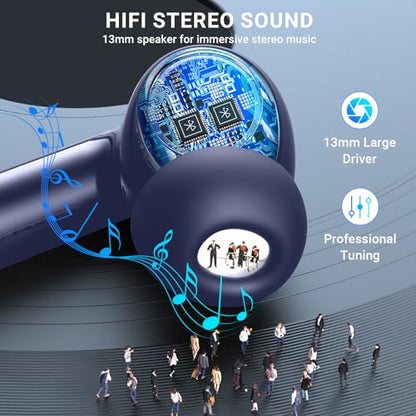 Wireless Earbuds, 2025 Wireless Headphones HiFi Stereo Earphones with 4 ENC Noise Canceling Mic, 42Hs Playtime In Ear Earbud, Bluetooth 5.3 Sport Earphones with LED Power Display for Android iOS - color: Dark Blue