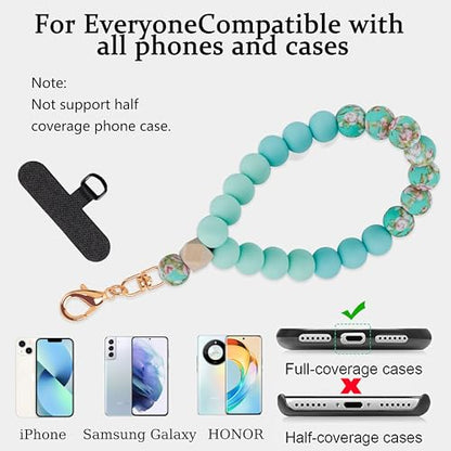 Silicone Beaded Phone Wrist Strap for Women, Elastic Wristlet - color: Mint Green