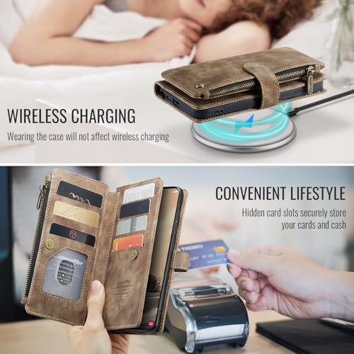 Compatible with Samsung Galaxy S26 Ultra Wallet Case with Card Holder Kickstand Magnetic Zipper Pocket Lanyard Strap Wristlet,Leather Flip Case Wallet for Galaxy S26 Ultra 6.9 Inch (Brown) - color: Brown, size: S26 Ultra 6.9 Inch