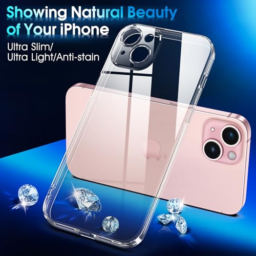 Supdeal Crystal Clear Case for iPhone 15 Plus, [Not Yellowing] [Camera Protection] [Military Grade Drop Tested] Transparent Shockproof Protective Soft Silicone Slim Cover, 6.7 inch, Transparent - color: Transparent, size: iPhone 15 Plus