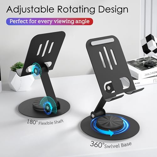 2 Pack Metal Cell Phone Stand for Desk, Multi-Angel Adjustable 360° Rotation Desktop Phone Holder and Foldable Mobile Phone Stand, Compatible with All Smartphones, Black&Black - color: (2 Pack) Black&Black