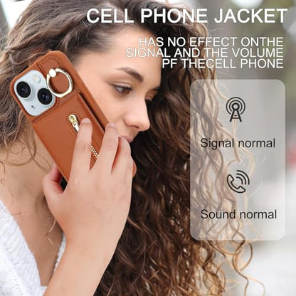 Crossbody Wallet Case for iPhone 11, with Card Slots Zipper Pocket Case, Flip Folio Purse RFID Blocking with Ring Kickstand Detachable Strap-Brown - color: Brown, size: iPhone 11(6.1")