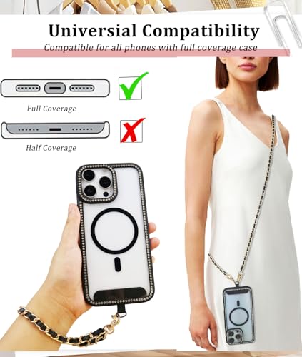 Phone Chain Crossbody,Adjustable Anti-Theft Cell Phone Lanyard Crossbody - color: Gold&black
