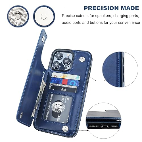 ONETOP for iPhone 15 Pro Max Wallet Case with Credit Card Holder,Blue | Kickstand,ID/Cash Holder,Case Wallet with Card Slots,Double Magnetic Clasp,Durable PU Leather Shockproof Cover for Women Men - color: Blue