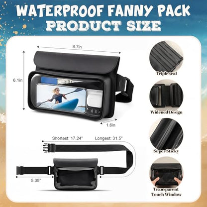 Ipx8 Waterproof Fanny Pack, 1 Pack Floating Waterproof Phone Pouch Touchscreen Dry Bag with Adjustable Waist Strap for Beach, Swimming, Kayaking, Boating, Fits Phones up to 8.5"(Black) - color: Black