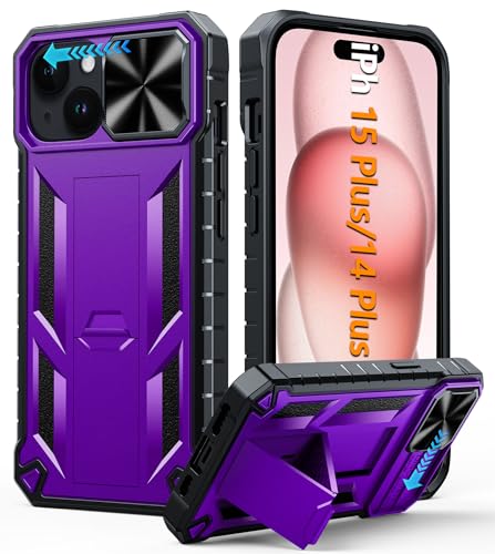 FNTCASE for iPhone 15 Plus Case iPhone 14 Plus Case with Kickstand & Slide | Military Grade Dropproof Protection, Heavy Duty Rugged Cell Cover, Bumper, Purple - color: Purple, size: For Iphone 15 Plus 6.7 Inch