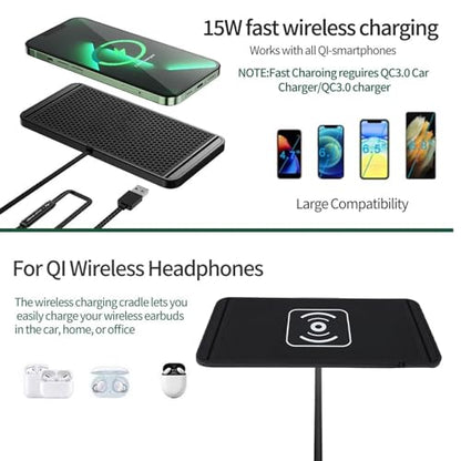 Tangxi Wireless Car Charger Charging Pad, 15W Non Slip Fast Charger Flat Mat, Compatible with iOS 11/12/13/14/15/16/17, S 21/22/23/24/25