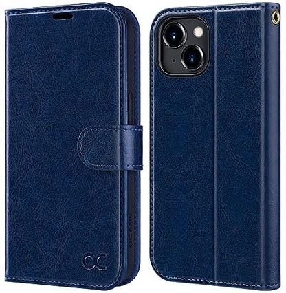 OCASE Compatible with iPhone 15 Wallet Case, PU Leather Flip Folio Case with Card Holders RFID Blocking Kickstand [Shockproof TPU Inner Shell] Phone Cover 6.1 Inch 2023, Blue - color: Blue