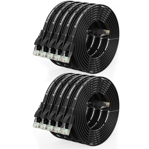 CableGeeker Cat 6 Flat Ethernet Cable 5ft 10Pack, 10Gbps, Black - color: Black-Flat, size: 5ft, style: 10 Pack