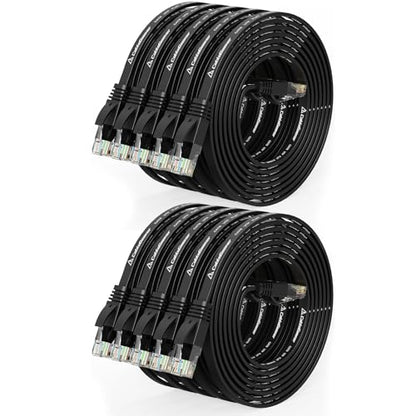 CableGeeker Cat 6 Flat Ethernet Cable 5ft 10Pack, 10Gbps, Black - color: Black-Flat, size: 5ft, style: 10 Pack