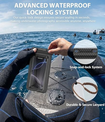 Diving Phone Case for iPhone 17 16 15 14 13 Pro Max Galaxy S25 S24 S23 Ultra, 50ft/15m Professional Waterproof Underwater Case with Real Touchscreen, Universal Camera Housing for Snorkeling (Black) - color: Black