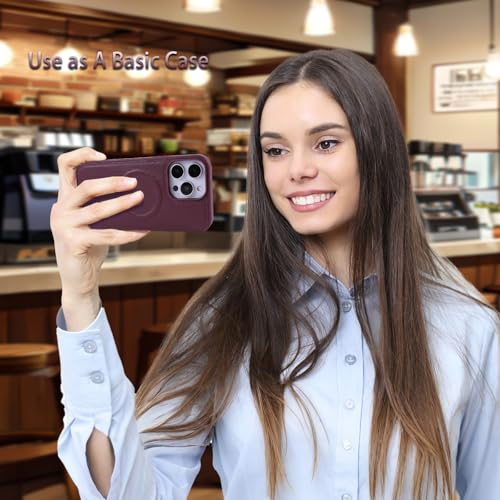 for iPhone 16e/17e Case Wallet,Compatible with MagSafe Magnetic 2 in 1 Magnetic Detachable PU Leather RFID Blocking Wallet Cover Card Holder Zipper Wrist Strap Lanyard,Quilted Wine Red - color: Quilted Wine Red