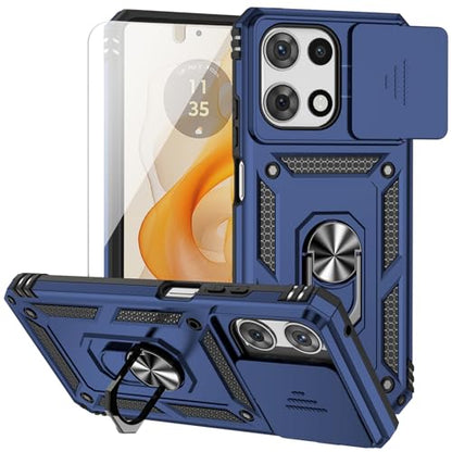 for Motorola Moto G 2025 / Moto G 2026 / Moto G Play 2026 Case, with Slide Camera Cover Screen Protector Ring Holder Kickstand Military Grade Protection Drop Tested Protective Phone Case (Navy Blue) - color: Navy Blue with camera cover Military-Grade 2nd