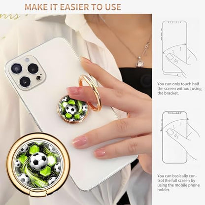 Cell Phone Ring Holder, Cute Metal Phone Grip Stand Finger Ring Kickstand, Flexible 360°Rotation Phone Tablet Case Accessories Compatible with Most Phones Green Neon Soccer - color: Green Neon Soccer