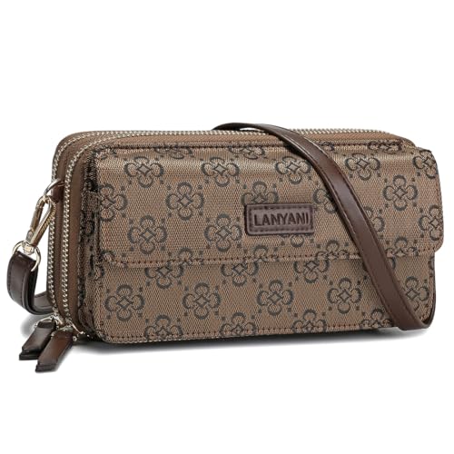 RFID Crossbody Wallet Wristlet Purse with Phone Pocket For Women Vegan Leather - color: Zh-jacquard-bronze