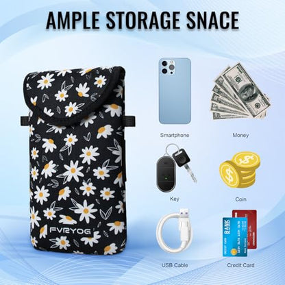 Neoprene Phone Sleeve Pouch Case Bag for Men Women w/Crossbody Strap/Neck Lanyard for iPhone 17/16/15/14 Pro Max, Samsung S25，Pixel 10 - color: Chrysanthemum Cell Phone Sleeves