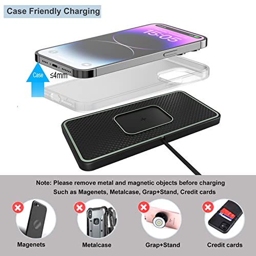 Wireless Charger Car Charging pad,SANMIDO Fast Wireless Phone Charger Cell Phone Non Slip Cordless Charging mat Compatible with iPhone 11/12/12/14/15 Galaxy S21/S22/S23/24 NOTE10 (C1P)