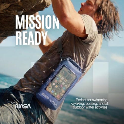 NASA Small Dry Bag with Integrated Waterproof Phone Pouch (Floating, IP68) | Full Phone Screen Control | Floats When Sealed | Detachable Shoulder Strap | Fully Submersible | Fits Phone, Keys & Cash - color: Blue