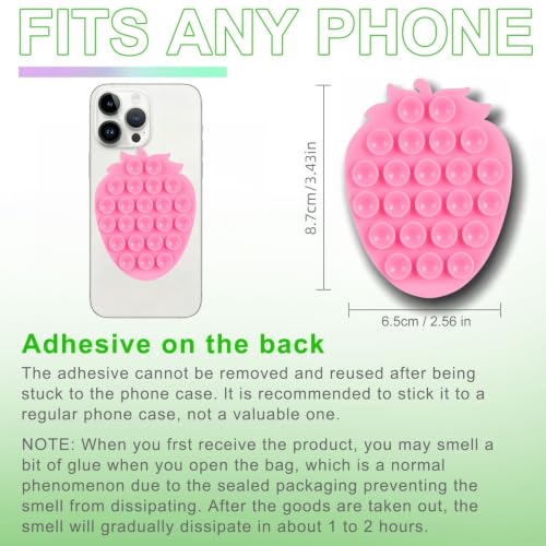 CIEO SuctionPhone Grip, Strong Silicone Suction,Strawberry Sticky Grip,Suitable for Selfies and Videos on Mirrors, Bathrooms and Smooth Surfaces, Compatible with iPhone (Strawberry Pink) - color: Strawberry Pink