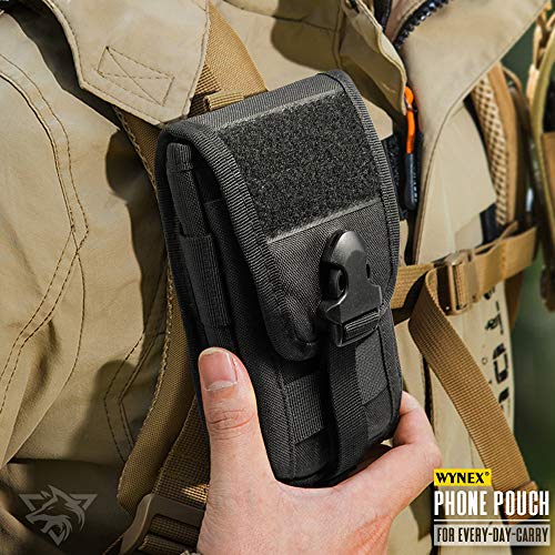WYNEX Tactical Phone Pouch Molle, Phone Blet Holder Fit 4.0-6.7" Screen | Cellphone Holster with 2 compartmen & Card Organizer, Include Tactical Gear Clip, 1000D Nylon - color: Black
