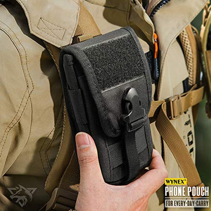 WYNEX Tactical Phone Pouch Molle, Phone Blet Holder Fit 4.0-6.7" Screen | Cellphone Holster with 2 compartmen & Card Organizer, Include Tactical Gear Clip, 1000D Nylon - color: Black